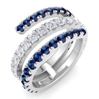 1 1/2 Carat Lab Grown Diamond and Sapphire Wrap Ring In 14 Karat White Gold