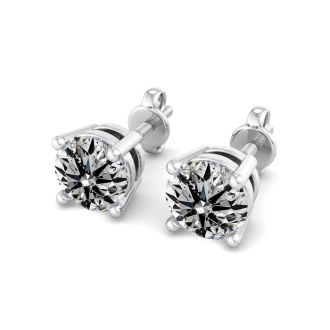 2 Carat Lab Grown Diamond Earrings In 14 Karat White Gold, Basket Setting