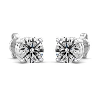 2 Carat Lab Grown Diamond Earrings In 14 Karat White Gold, Basket Setting