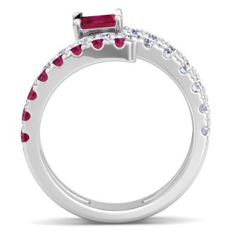 1 3/4 Carat Lab Grown Diamond and Ruby Wrap Ring In 14 Karat White Gold