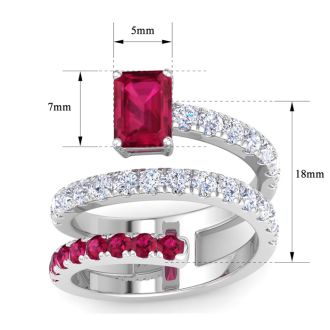 1 3/4 Carat Lab Grown Diamond and Ruby Wrap Ring In 14 Karat White Gold