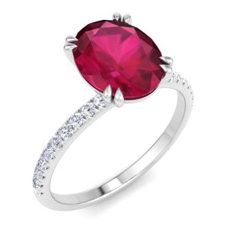 2 1/5 Carat Lab Grown Diamond and Ruby Engagement Ring In 14 Karat White Gold