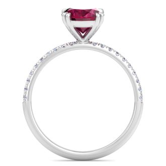 2 1/5 Carat Lab Grown Diamond and Ruby Engagement Ring In 14 Karat White Gold