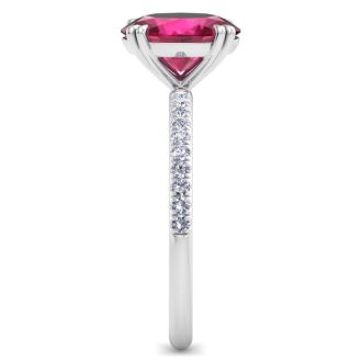 2 1/5 Carat Lab Grown Diamond and Ruby Engagement Ring In 14 Karat White Gold