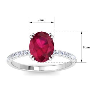 2 1/5 Carat Lab Grown Diamond and Ruby Engagement Ring In 14 Karat White Gold