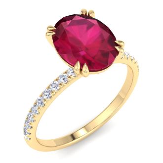2 1/5 Carat Lab Grown Diamond and Ruby Engagement Ring In 14 Karat Yellow Gold