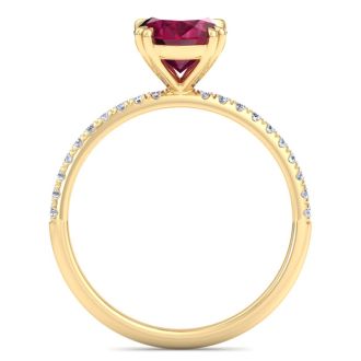 2 1/5 Carat Lab Grown Diamond and Ruby Engagement Ring In 14 Karat Yellow Gold