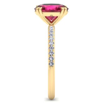 2 1/5 Carat Lab Grown Diamond and Ruby Engagement Ring In 14 Karat Yellow Gold