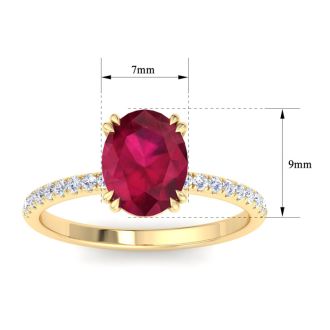 2 1/5 Carat Lab Grown Diamond and Ruby Engagement Ring In 14 Karat Yellow Gold