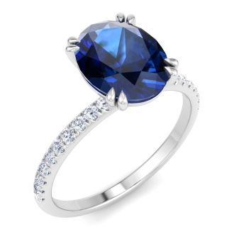 2 1/5 Carat Lab Grown Diamond and Sapphire Engagement Ring In 14 Karat White Gold