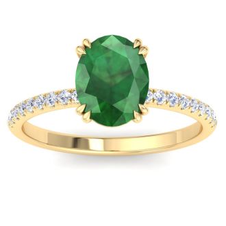 2 1/5 Carat Lab Grown Diamond and Emerald Engagement Ring In 14 Karat Yellow Gold