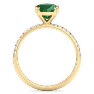 2 1/5 Carat Lab Grown Diamond and Emerald Engagement Ring In 14 Karat Yellow Gold