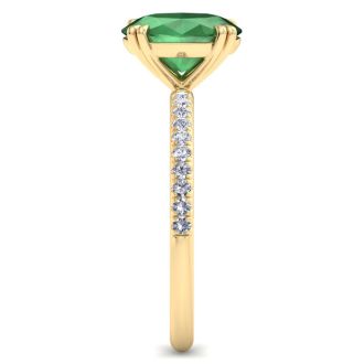 2 1/5 Carat Lab Grown Diamond and Emerald Engagement Ring In 14 Karat Yellow Gold