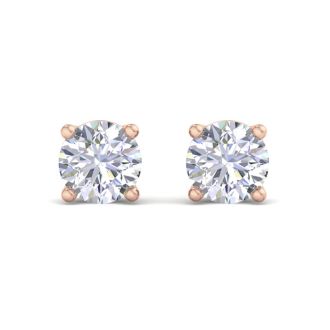 2 Carat Lab Grown Diamond Earrings In 14 Karat Rose Gold, Basket Setting