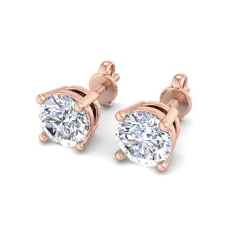 2 Carat Lab Grown Diamond Earrings In 14 Karat Rose Gold, Basket Setting