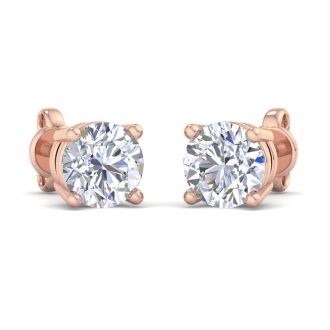 2 Carat Lab Grown Diamond Earrings In 14 Karat Rose Gold, Basket Setting