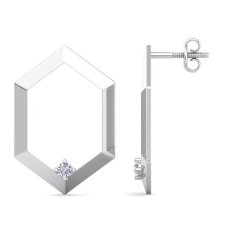 0.06 Carat Lab Grown Diamond Earrings In 14K White Gold, Modern