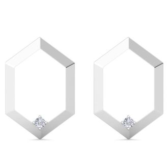 0.06 Carat Lab Grown Diamond Earrings In 14K White Gold, Modern