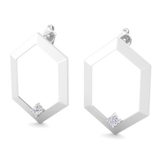 0.06 Carat Lab Grown Diamond Earrings In 14K White Gold, Modern