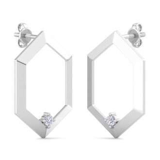 0.06 Carat Lab Grown Diamond Earrings In 14K White Gold, Modern