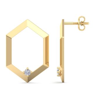 0.06 Carat Lab Grown Diamond Earrings In 14K Yellow Gold, Modern