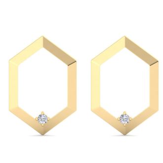 0.06 Carat Lab Grown Diamond Earrings In 14K Yellow Gold, Modern