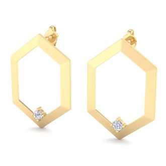 0.06 Carat Lab Grown Diamond Earrings In 14K Yellow Gold, Modern