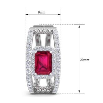 3 Carat Ruby and Lab Grown Diamond Hoop Earrings In 14 Karat White Gold