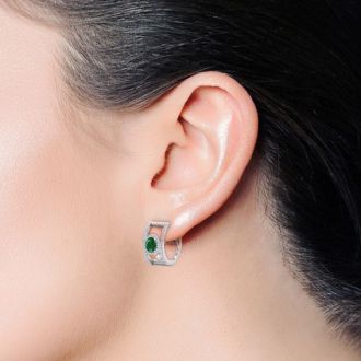 2 1/2 Carat Emerald and Lab Grown Diamond Hoop Earrings In 14 Karat White Gold