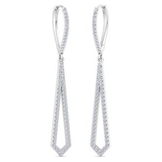 1 Carat Lab Grown Diamond Drop Earrings In 14 Karat White Gold, 2 Inches