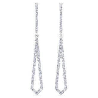 1 Carat Lab Grown Diamond Drop Earrings In 14 Karat White Gold, 2 Inches