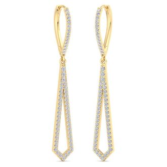 1 Carat Lab Grown Diamond Drop Earrings In 14 Karat Yellow Gold, 2 Inches