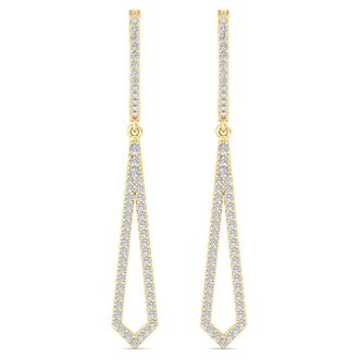 1 Carat Lab Grown Diamond Drop Earrings In 14 Karat Yellow Gold, 2 Inches