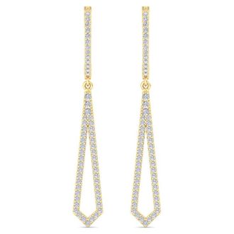 1 Carat Lab Grown Diamond Drop Earrings In 14 Karat Yellow Gold, 2 Inches