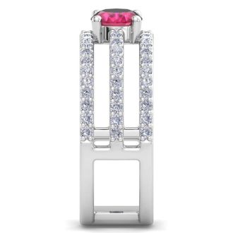 1 1/2 Carat Lab Grown Diamond and Ruby Wrap Ring In 14 Karat White Gold