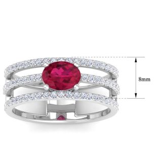 1 1/2 Carat Lab Grown Diamond and Ruby Wrap Ring In 14 Karat White Gold