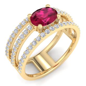 1 1/2 Carat Lab Grown Diamond and Ruby Wrap Ring In 14 Karat Yellow Gold