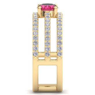 1 1/2 Carat Lab Grown Diamond and Ruby Wrap Ring In 14 Karat Yellow Gold