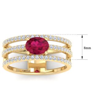 1 1/2 Carat Lab Grown Diamond and Ruby Wrap Ring In 14 Karat Yellow Gold