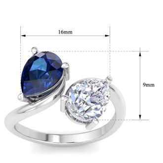 3 1/2 Carat Sapphire and Lab Grown Diamond Two Stone Engagement Ring In 14 Karat White Gold, Pear-Pear