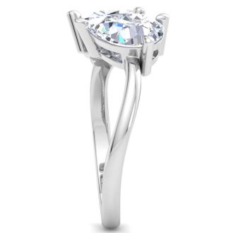 3 Carat Lab Grown Diamond Two Stone Engagement Ring In 14 Karat White Gold, Pear-Oval