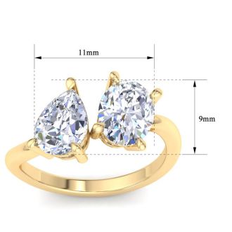 3 Carat Lab Grown Diamond Two Stone Engagement Ring In 14 Karat Yellow Gold, Pear-Oval