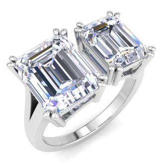 6 Carat Lab Grown Diamond Two Stone Engagement Ring In 14 Karat White Gold, Emerald