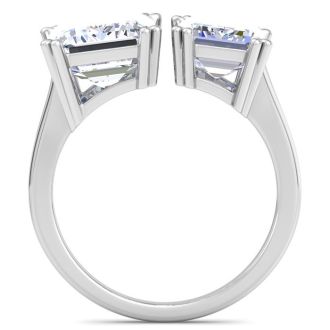 6 Carat Lab Grown Diamond Two Stone Engagement Ring In 14 Karat White Gold, Emerald