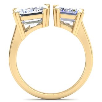 6 Carat Lab Grown Diamond Two Stone Engagement Ring In 14 Karat Yellow Gold, Emerald