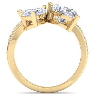 3 1/2 Carat Lab Grown Diamond Two Stone Engagement Ring In 14 Karat Yellow Gold, Pear