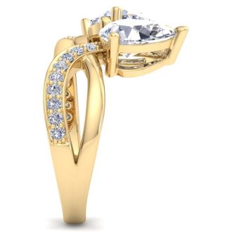 3 1/2 Carat Lab Grown Diamond Two Stone Engagement Ring In 14 Karat Yellow Gold, Pear