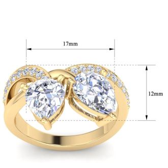 3 1/2 Carat Lab Grown Diamond Two Stone Engagement Ring In 14 Karat Yellow Gold, Pear