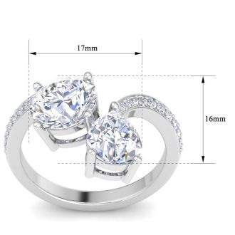 3 1/2 Carat Lab Grown Diamond Two Stone Engagement Ring In 14 Karat White Gold, Pear-Round