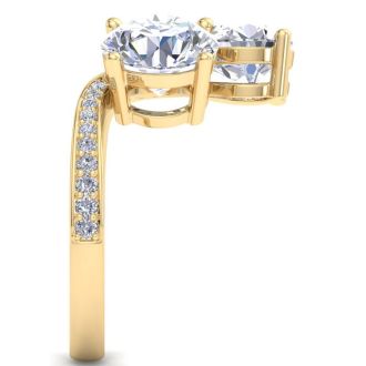 3 1/2 Carat Lab Grown Diamond Two Stone Engagement Ring In 14 Karat Yellow Gold, Pear-Round